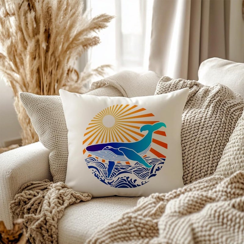 DOODLREAM Whale Wave Stencil for Painting, 11.8"x11.8"Reusable Ocean Creature Stencil Drawing Template, Sunrise DIY Craft Paint Template for Wall Home Decor Wood Burning Card Journal Canvas Fabric - Image 5